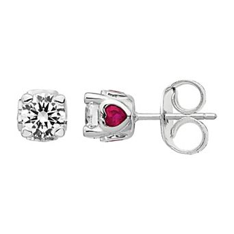 Sophie Miller Cheryl M Sterling Silver Lab-Created Ruby & Cubic Zirconia Teardrop Earrings