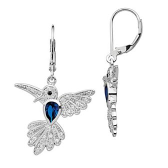 Sophie Miller Cheryl M Sterling Silver Lab-Created Blue Spinel & Cubic Zirconia Hummingbird Earrings