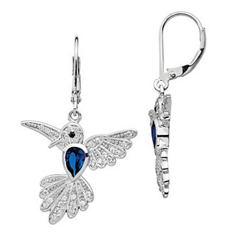 Sophie Miller Cheryl M Sterling Silver Lab-Created Blue Spinel & Cubic Zirconia Hummingbird Earrings