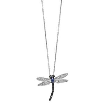 Sophie Miller Cheryl M Sterling Silver White Black & Blue Cubic Zirconia Dragonfly Necklace