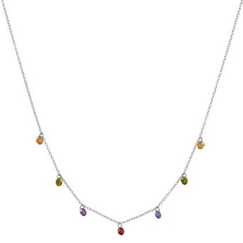 Sophie Miller Sterling Silver Dangling Colorful Cubic Zirconia Necklace