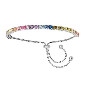 Sophie Miller Sterling Silver Colorful Cubic Zirconia Adjustable Bracelet