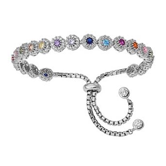 Sophie Miller Sterling Silver Colorful Cubic Zirconia Adjustable Bracelet