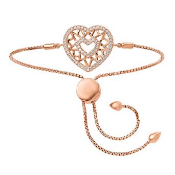 Sophie Miller Brilliant Embers Rose Gold Tone Sterling Silver Cubic Zirconia Heart Adjustable Bracelet