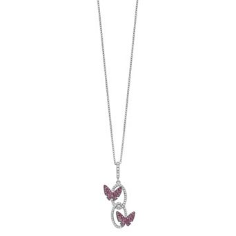 Sophie Miller Brilliant Embers Sterling Silver White & Red Cubic Zirconia Butterfly Pendant Necklace