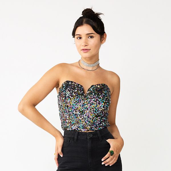 Buy Brag Teens Sequin Bustier Bra Top With Removable Cookie - Black at  Rs.999 online