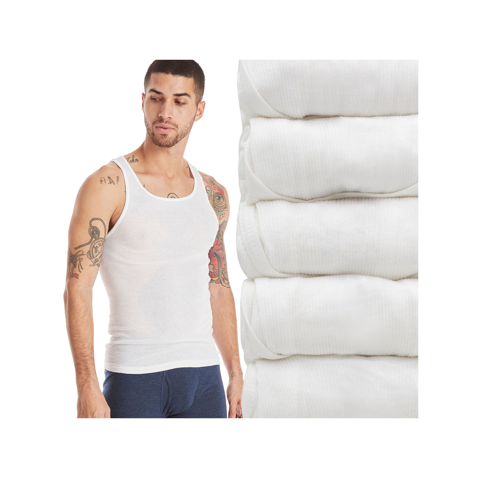 Hanes Ultimate 5-Pack Mens ComfortSoft Cotton Blend Tank Top Undershirt, S