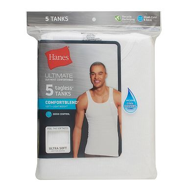 Hanes Ultimate 5-Pack Men's ComfortSoft Cotton Blend Tank Top Undershirt