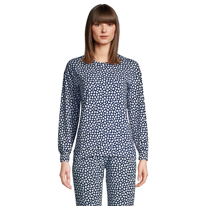 Womens Lands End Long Sleeve Pajama Sweatshirt, Size: XS, Blue