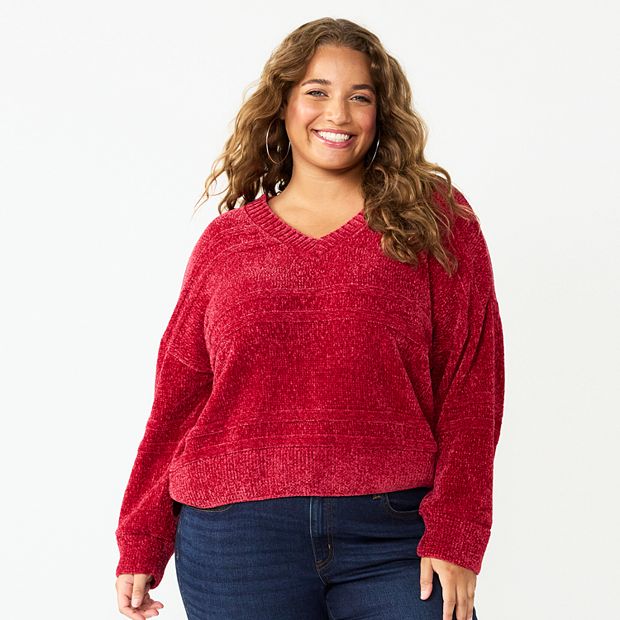 Juniors' SO® V-Neck Chenille Pullover Sweater