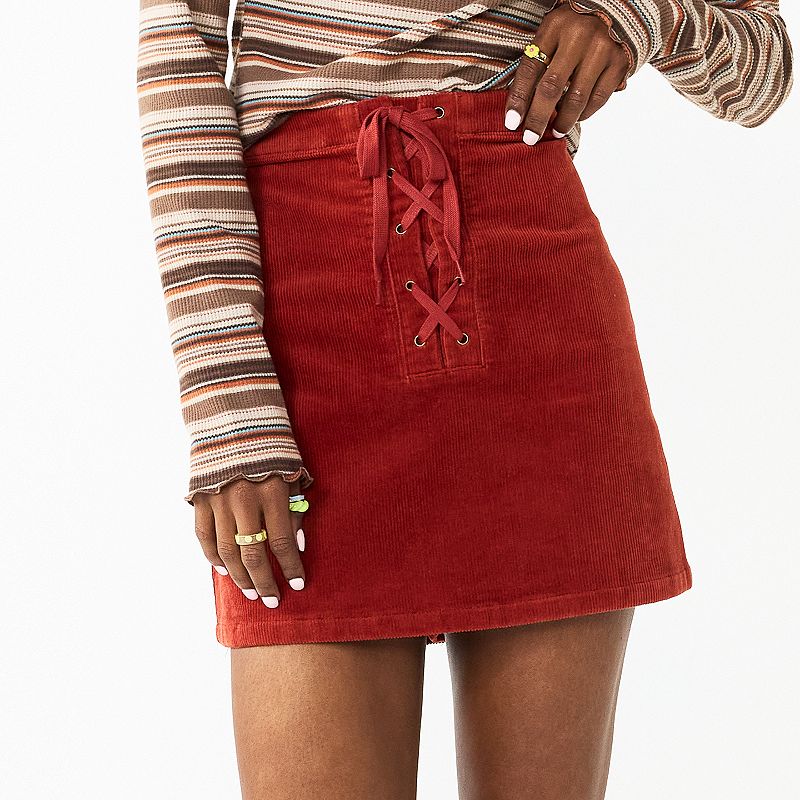 Maroon lace up skirt sale