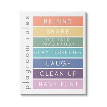 Stupell Home Decor Playroom Rules Rainbow Stripes Canvas Art