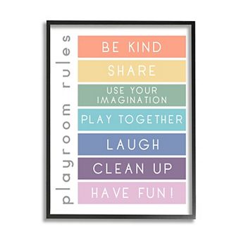 Stupell Home Decor Playroom Rules Rainbow Stripes Framed Wall Art