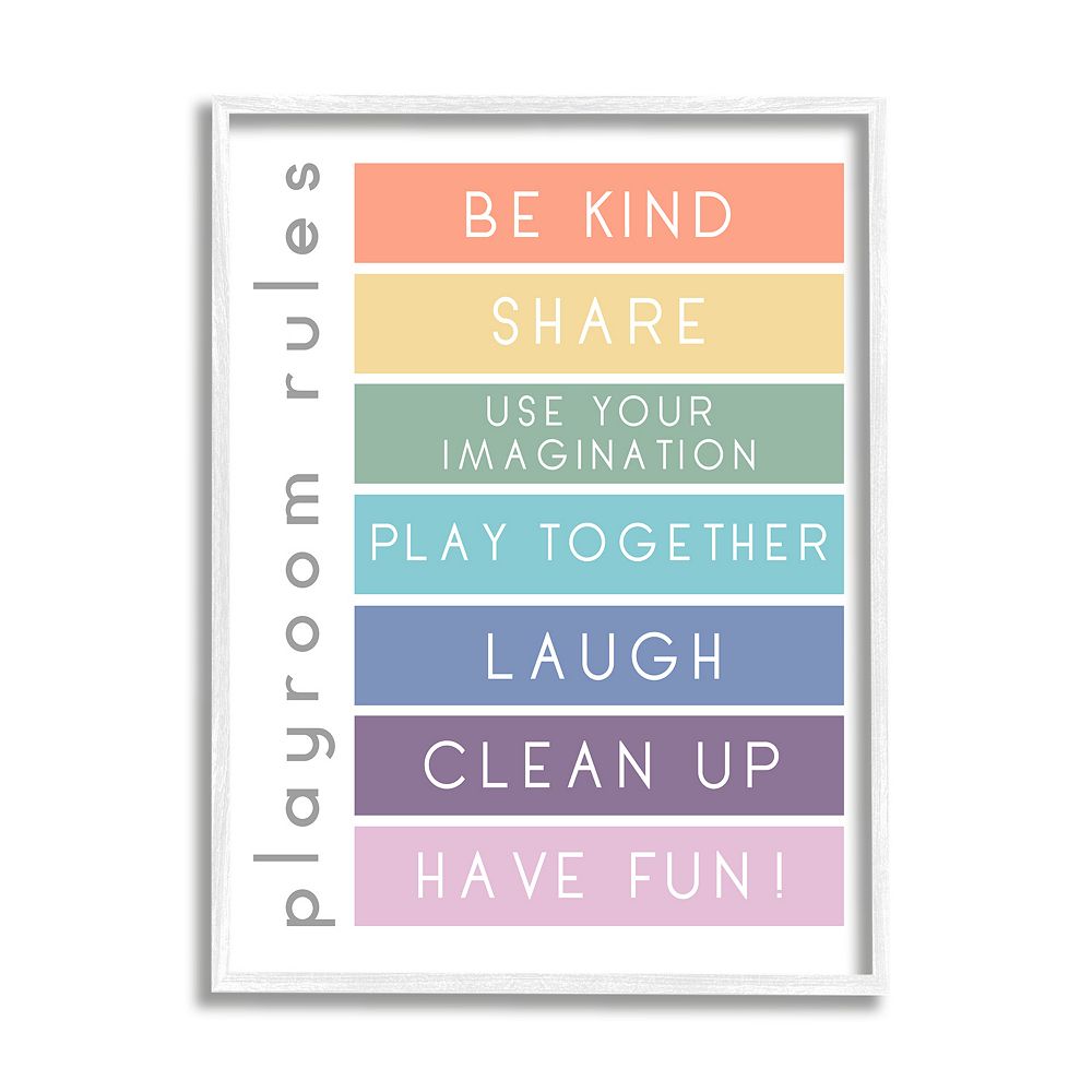 Stupell Home Decor Playroom Rules Rainbow Stripes Framed Wall Art