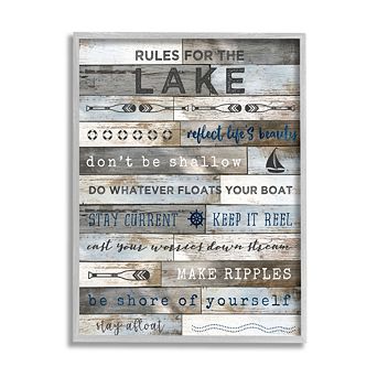 Stupell Home Decor Rules For the Lake Rustic Framed Wall Art