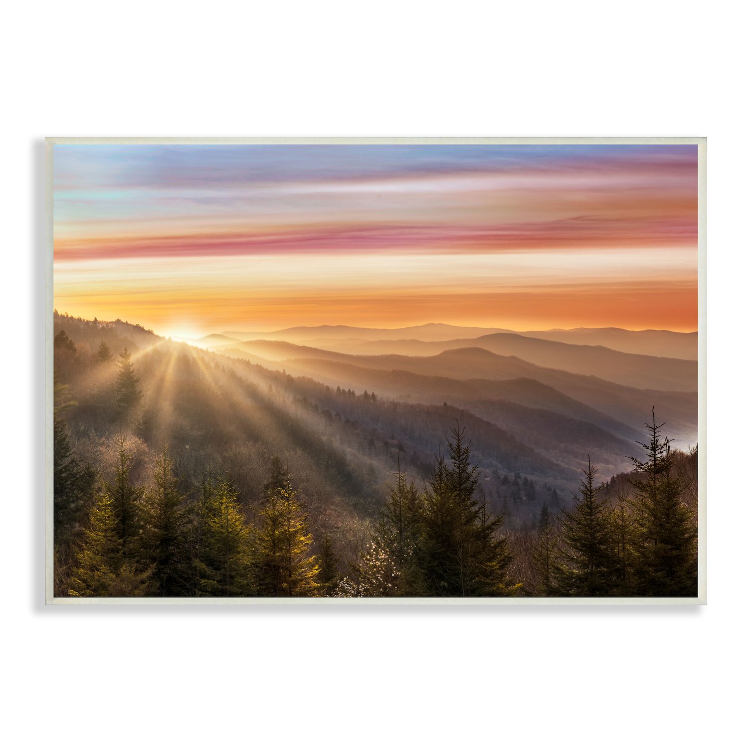 acrylic painting on an 11x14 canvas of a smoky mountain sunset