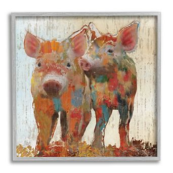 Stupell Home Decor Rustic Farm Pigs Abstract Framed Wall Art
