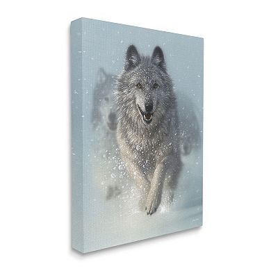 Stupell Home Decor Wolves Running Through Snow Siberian Wild Winter Animals Super Canvas Wall Art