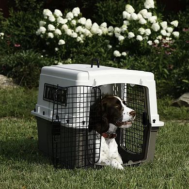 Miller Manufacturing Hard Sided Double Door Dog & Pet Travel Kennel Crate, Brown