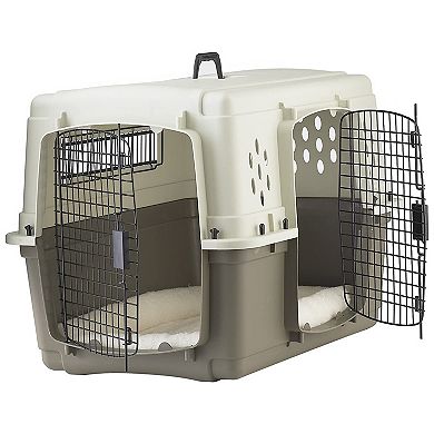 Miller Manufacturing Hard Sided Double Door Dog & Pet Travel Kennel Crate, Brown