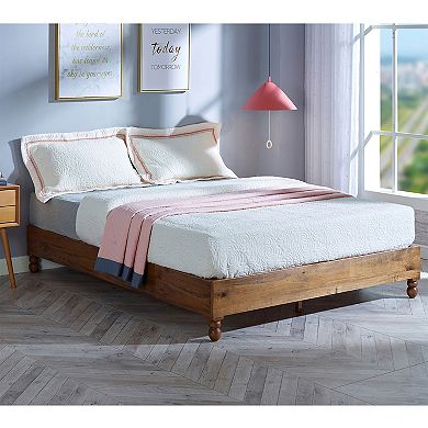 MUSEHOMEINC 12 Inch Solid Pine Wood Platform Bed Frame with Wooden Slats, King