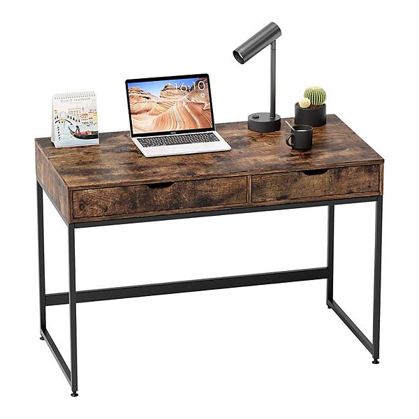 Bestier Office Writing Computer Workstation Home Office Desk w 2 Drawers Brown