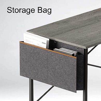 Bestier Computer 32 Inch Modern Mini Style Office Desk with Storage Bag, Grey