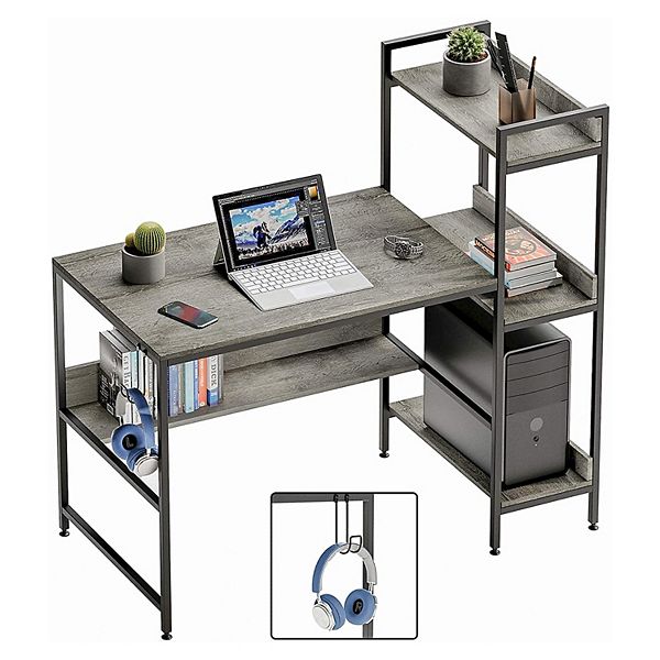 Bestier Computer Office Desk Workstation with Side Storage Shelves