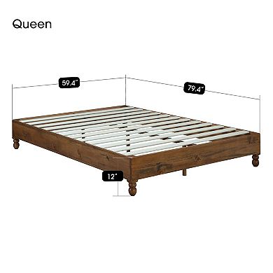 MUSEHOMEINC 12 Inch Solid Pine Wood Platform Bed Frame with Wooden Slats, Queen