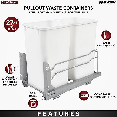 Rev-A-Shelf Double Pull Out Trash Can 27 Qt with Soft-Close, 53WC-1527SCDM-211