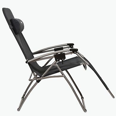 Kamp-Rite Folding Reclining Zero Gravity Chair w/Headrest Pillow, Black (2 Pack)