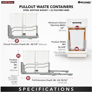 Rev-A-Shelf Double Pullout Trash Cans 35 qt. with Soft-close, 53WC-1835SCDM-211