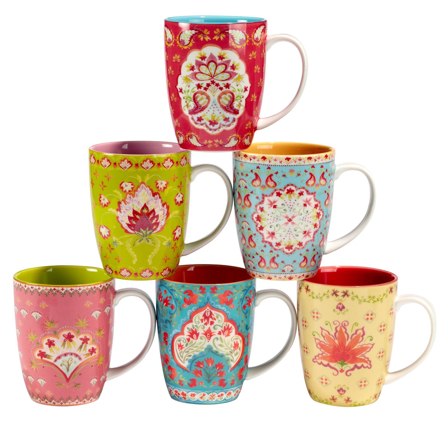 The Pioneer Woman Novelty Gingham Multi-Color Stoneware 16-oz Mugs, Set of 4