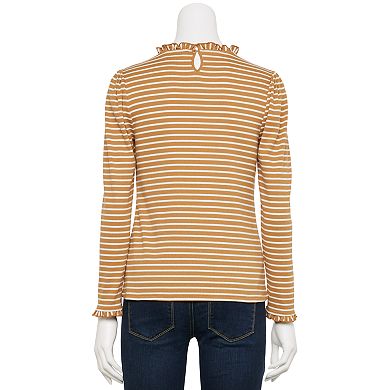 Petite Croft & Barrow® Ruffle Neck Puff Sleeve Top