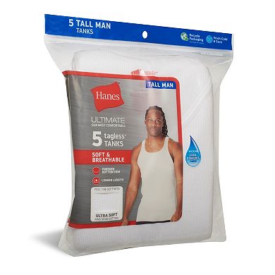 Big & Tall Hanes® 5-Pack Tall Man Ultimate Cotton White Extra Long Tank Undershirt
