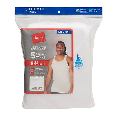 Big & Tall Hanes® 5-Pack Tall Man Ultimate Cotton White Extra Long Tank Undershirt
