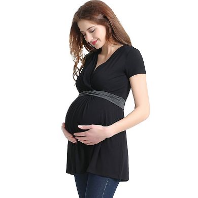 Maternity Pokkori Faux-Wrap Nursing Top