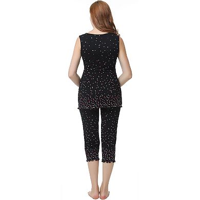 Maternity Pokkori Lace-Trim Nursing Pajama Top & Pajama Capri Set