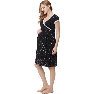 Maternity Pokkori Lace-Accent Nursing Nightgown