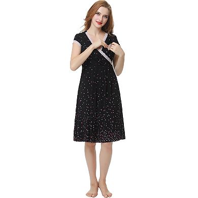 Maternity Pokkori Lace-Accent Nursing Nightgown