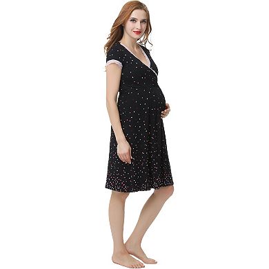 Maternity Pokkori Lace-Accent Nursing Nightgown