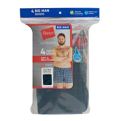 Big & Tall Hanes® Ultimate 4 Pack Ultimate Woven Tartan Plaids Boxer Underwear