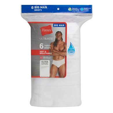 Big & Tall Hanes Ultimate 6-Pack Big Men's White Cotton Briefs