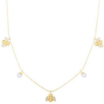 Sunkissed Sterling Cubic Zirconia Bee Charm Collar Necklace
