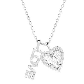 Sunkissed Sterling Cubic Zirconia "Love" & Heart Pendant Necklace