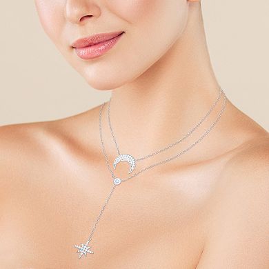Sunkissed Sterling Cubic Zirconia Double Layered Celestial Necklace