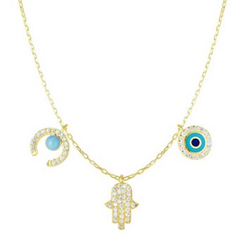 Sunkissed Sterling Cubic Zirconia Triple Protection Charm Necklace