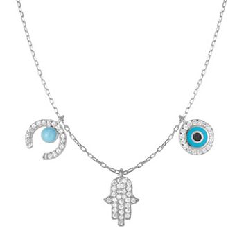 Sunkissed Sterling Cubic Zirconia Triple Protection Charm Necklace