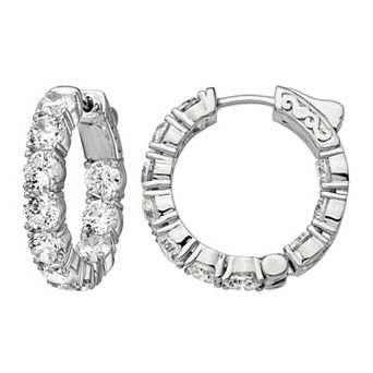 Sterling Shimmer Cubic Zirconia Inside Outside Hinged Hoop Earrings