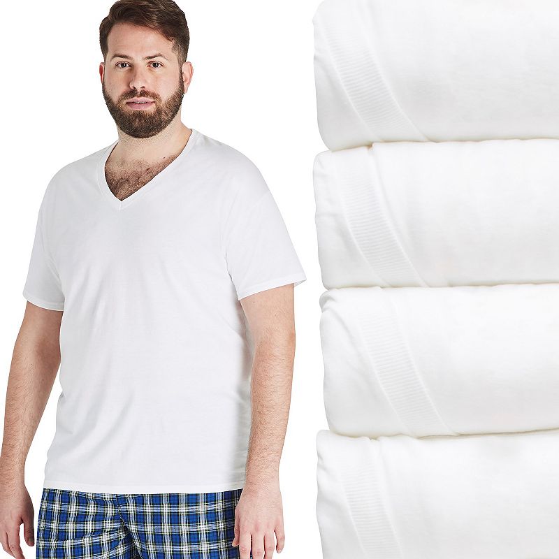 Big & Tall Hanes Ultimate Cool Comfort FreshIQ V-Neck T-Shirt 4-Pack, Mens